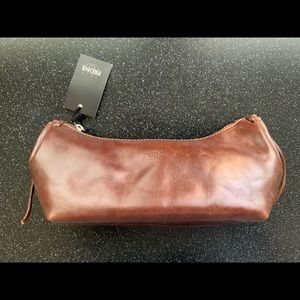 Brown real leather cosmetic bag